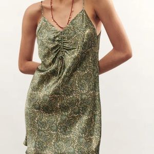 NWT Zara Green Paisley Mini Slip Dress